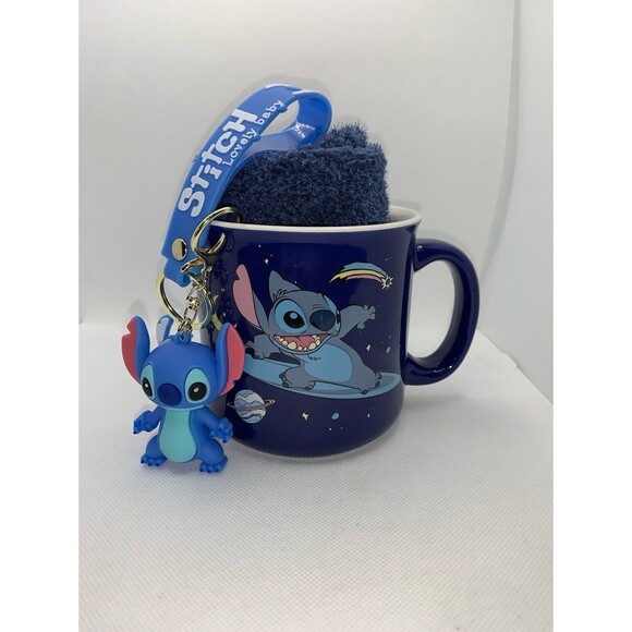 Stitch Mug Gift Set w/ blue, fuzzy socks, and Stitch 3-D keychain - Picture 8 of 8